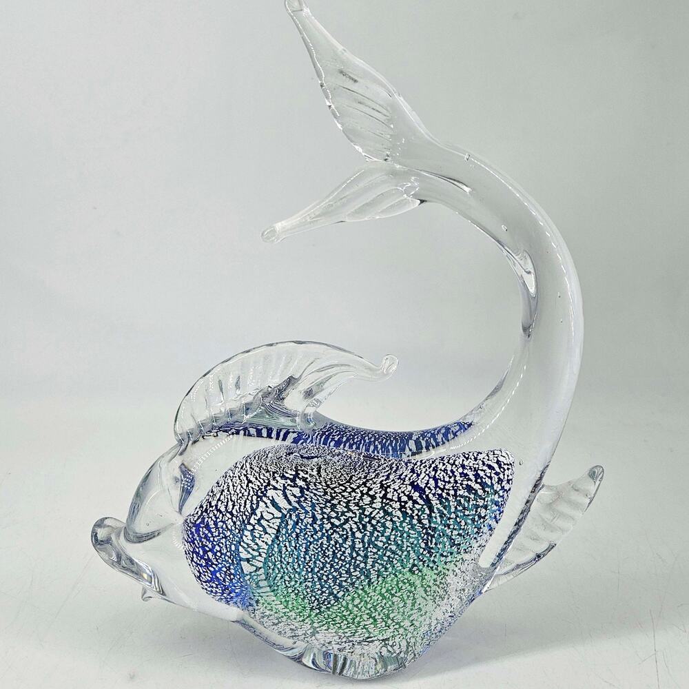 Hand Blown Glass Aventurine dolphin Tropical Fish Figurine